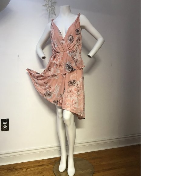 LeChateau PLUS SIZE 22 Floral Peach Pink Corral Blush Asymmetrical Chiffon dress - Picture 3 of 7